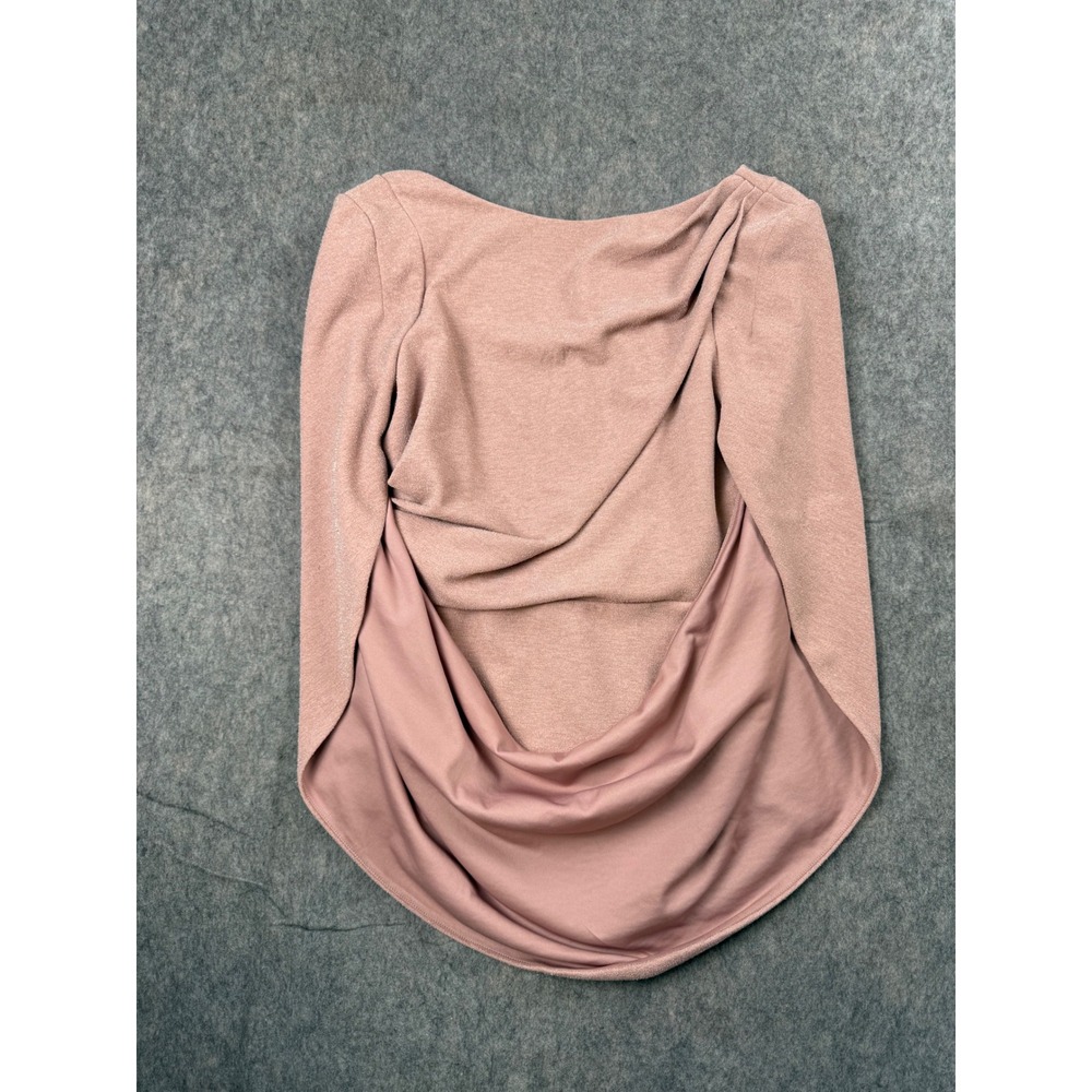 Adrianna Papell Peplum Top Women 6 Pink Metallic Draped Cowl Back V-Neck Elegant